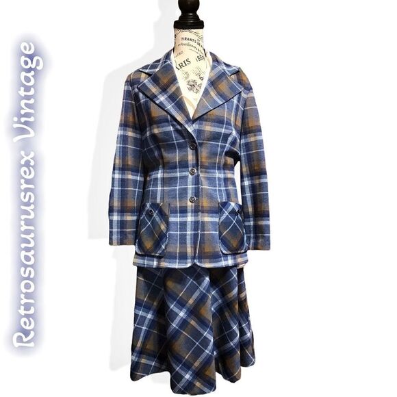 Vintage 70’s Twee Funky Plaid Jacket & Skirt Suit Set, Large, Trissi - Picture 6 of 8